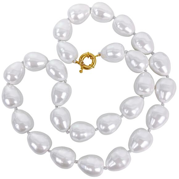 Vintage Baroque Faux Pearl Necklace Gold Tone Clasp 2000s 24.75" Chunky Strand - Picture 1 of 11